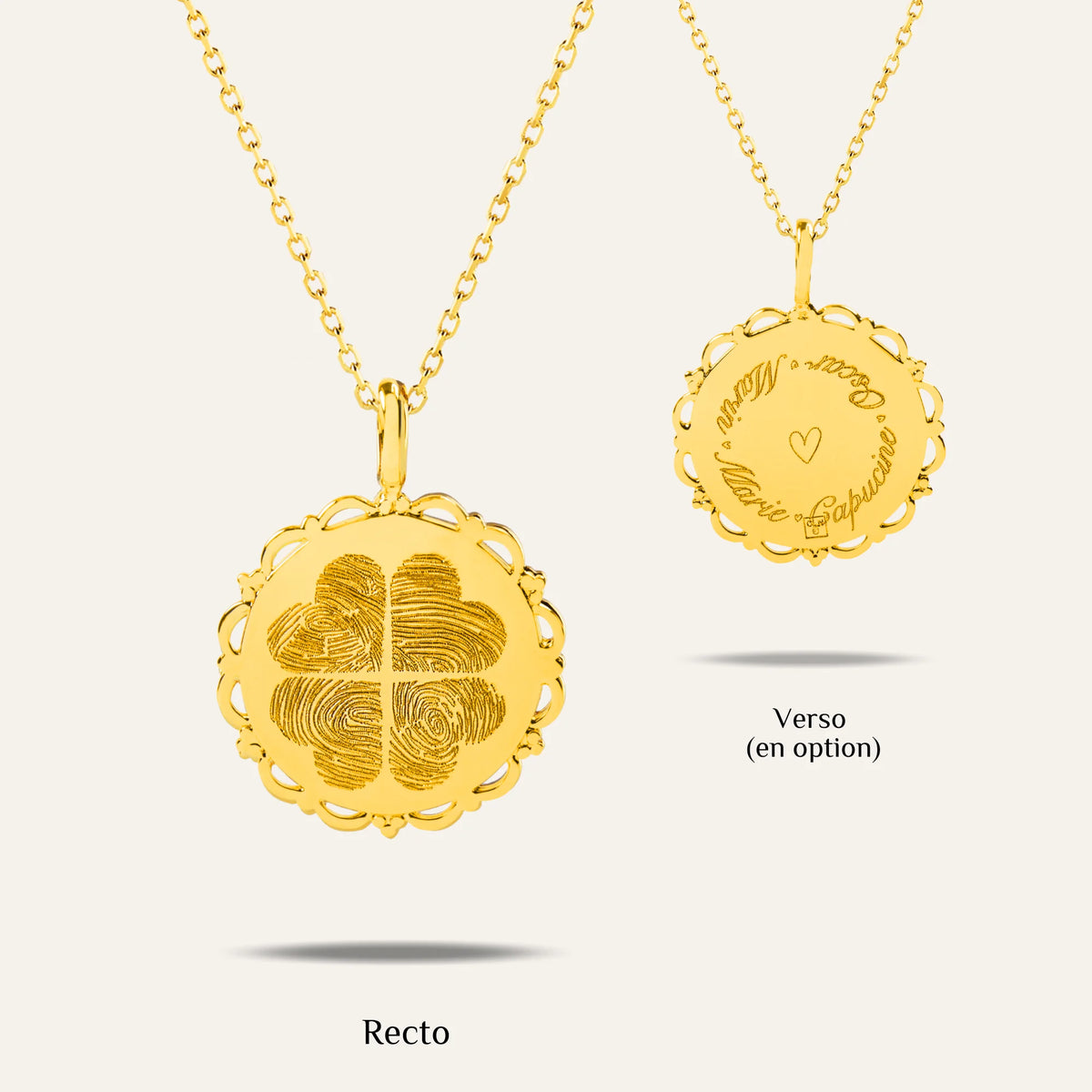 Le Collier Dentelé - 4 Empreintes Digitales Coeur