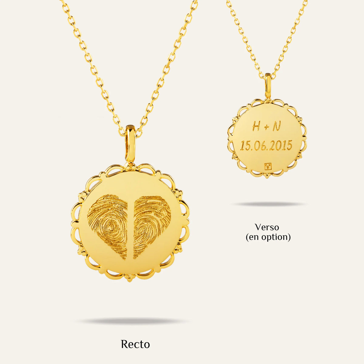 Le Collier Dentelé - 2 Empreintes Digitales Coeur