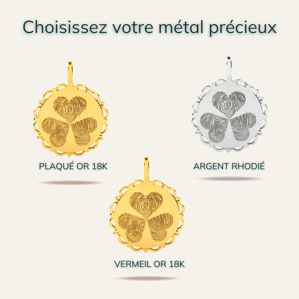 Le Collier Dentelé - 3 Empreintes Digitales Coeur